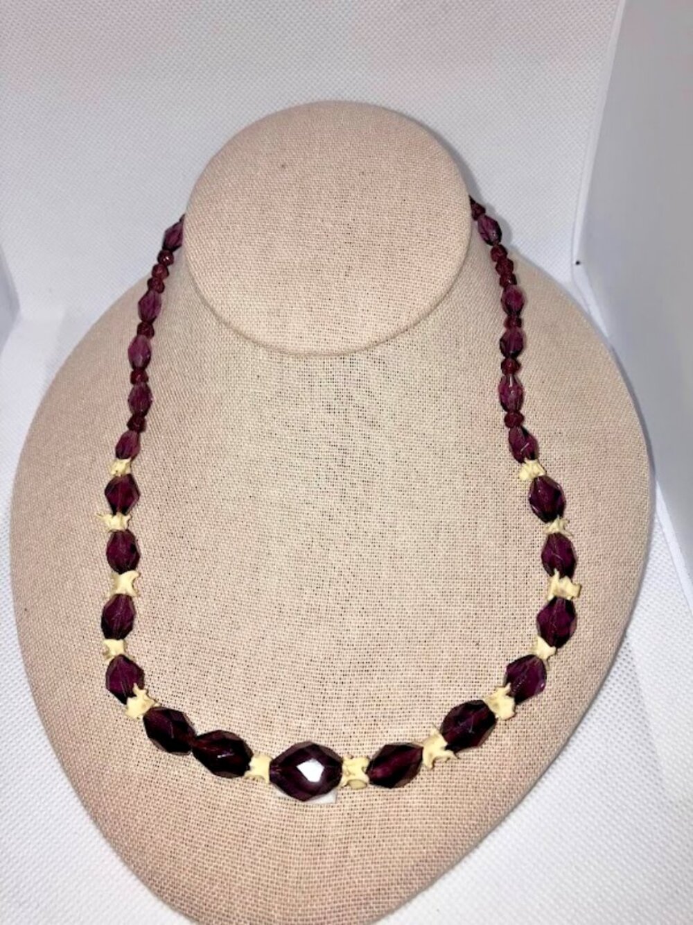 Vintage Necklace Faceted Beads Alternated With White Bone Spacers Eclectic